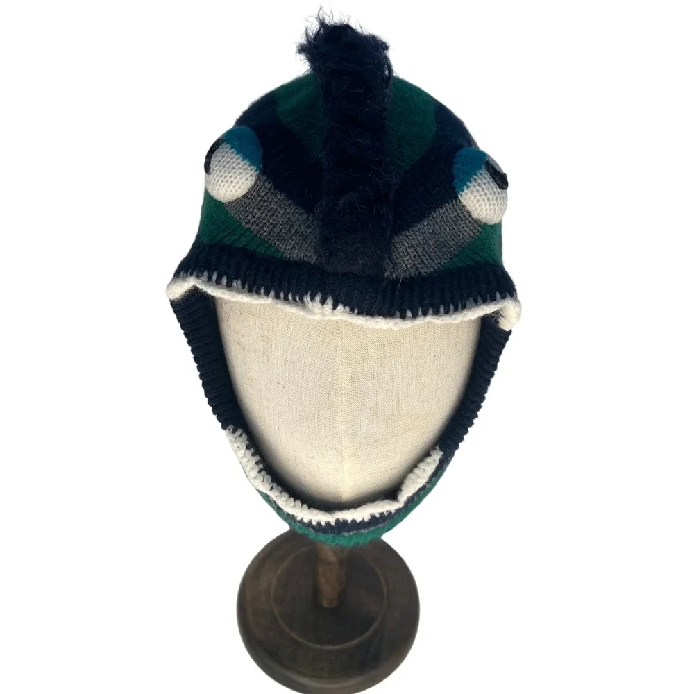 Kids Monster Balaclava Hat Striped Green Navy Gray Fun Face Winter Ski Snowboard
